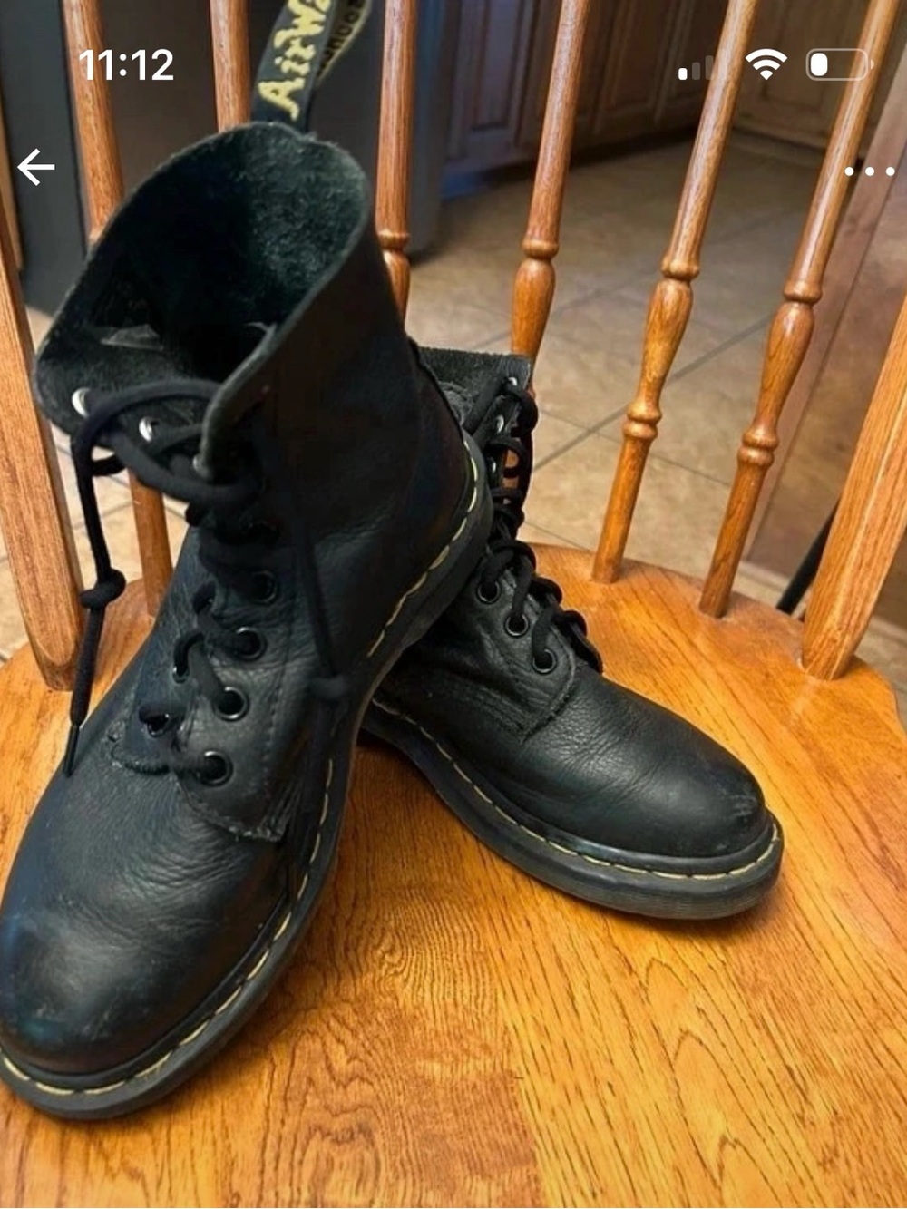 Dr. Martens Black Leather Lace-Up Combat Boots with Yellow Stitching